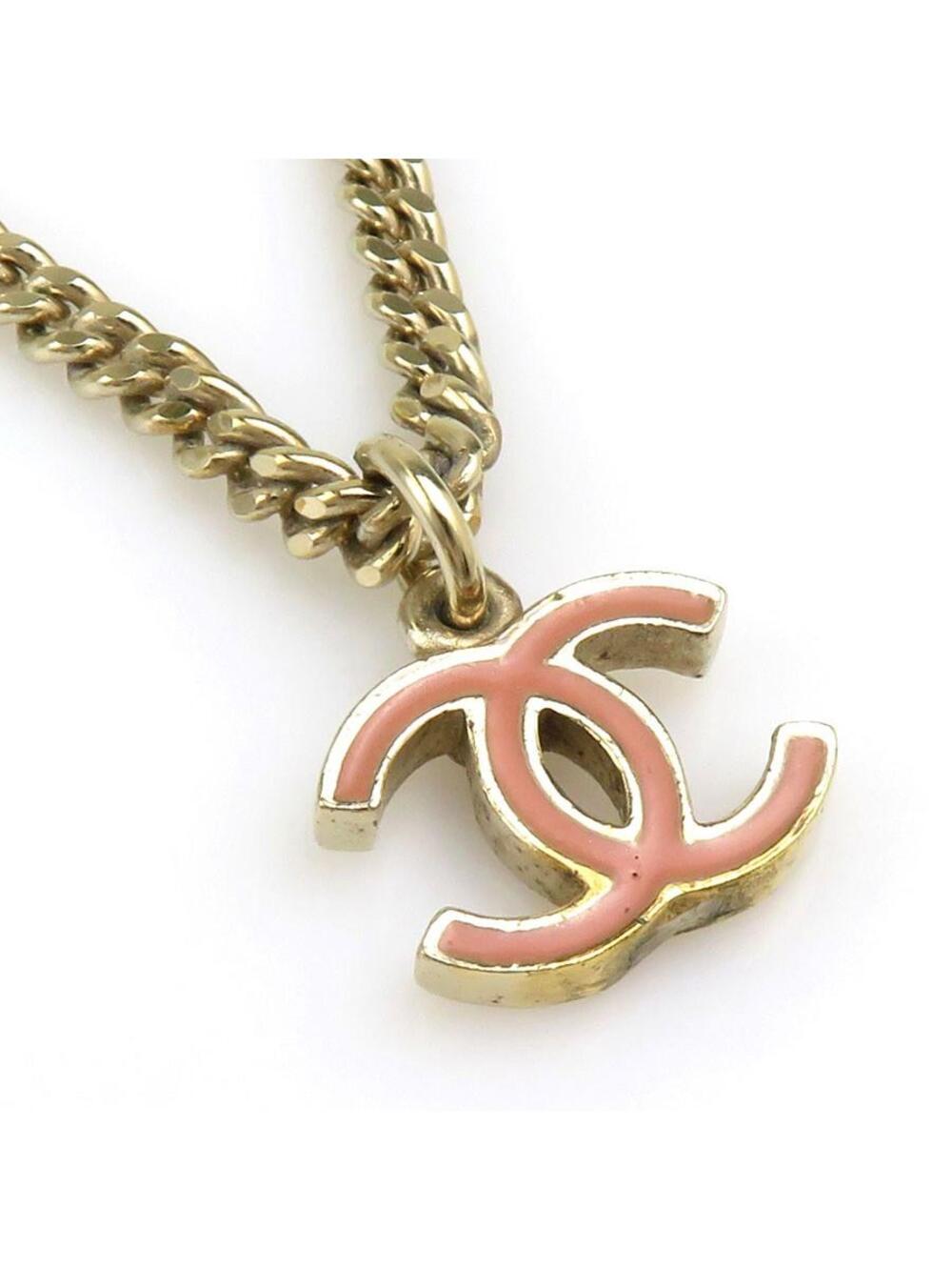 Auth Chanel Cc Logo Necklace Gold/Pink #338001C31B